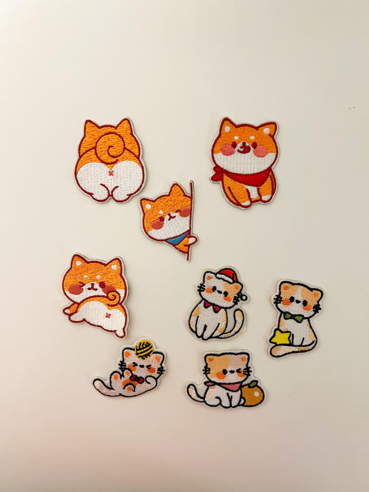 Cute Dog and Cat Self Adhesive Embroidered Patch Stickers bag stickers computer sticker  Shiba Inu