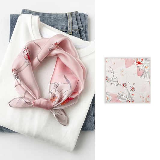 "Plum Blossom" 100% Mulberry Silk Square Scarf