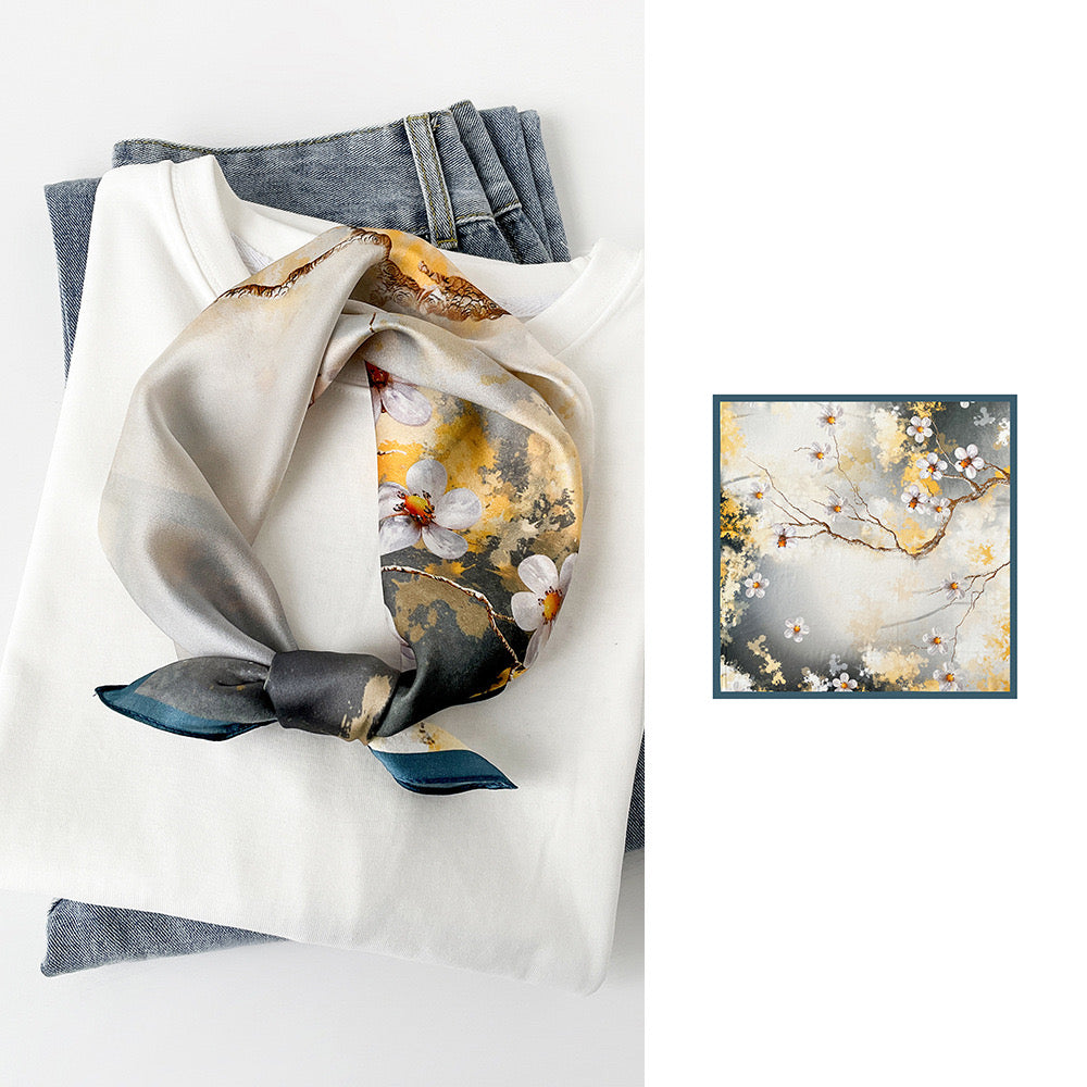 "Pear Blossom" 100% Mulberry Silk Square Scarf