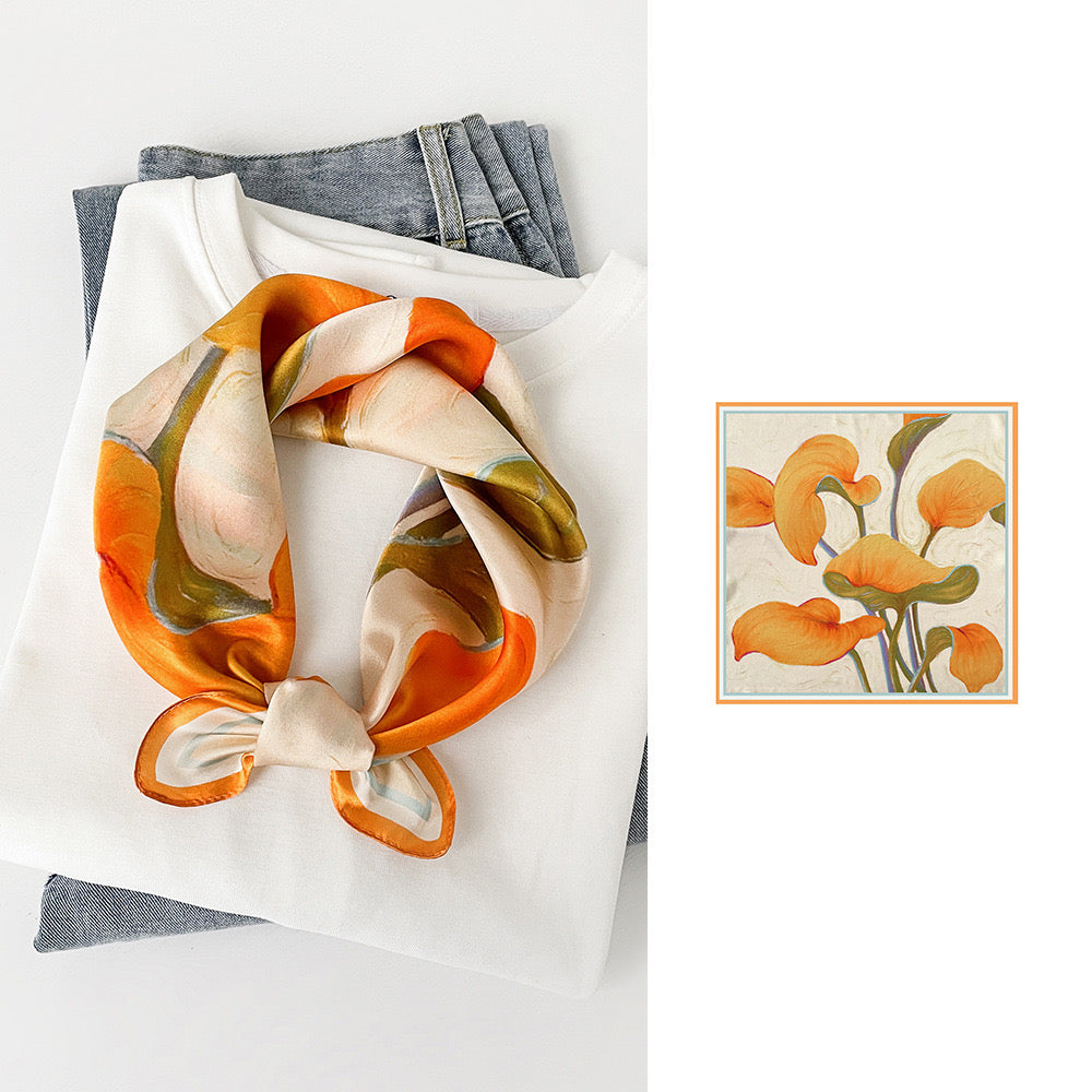 "Golden Pothos" 100% Mulberry Silk Square Scarf