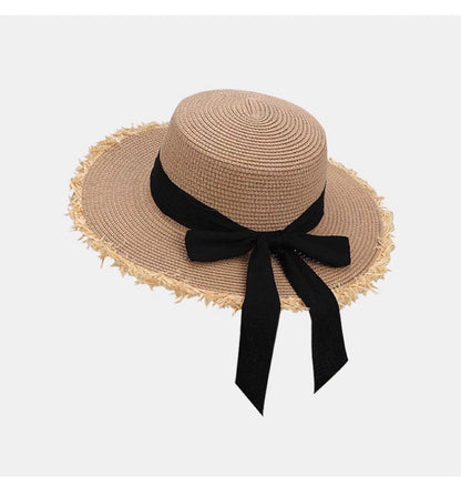 "Black Bow" Flat Top Straw Sun Hat